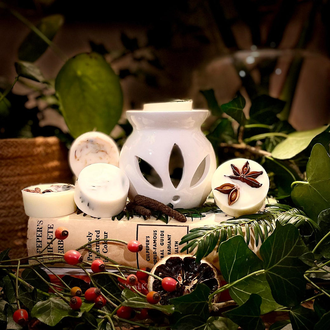 College Green white ceramic wax warmer and selection of scented melts